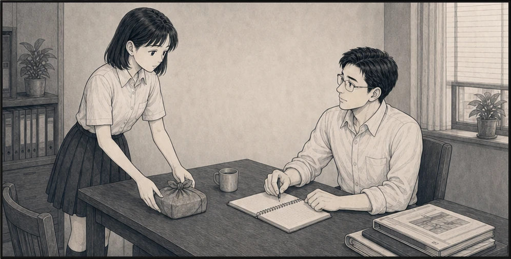 亜希と父が、工事になる前の相談について話す・コマ1