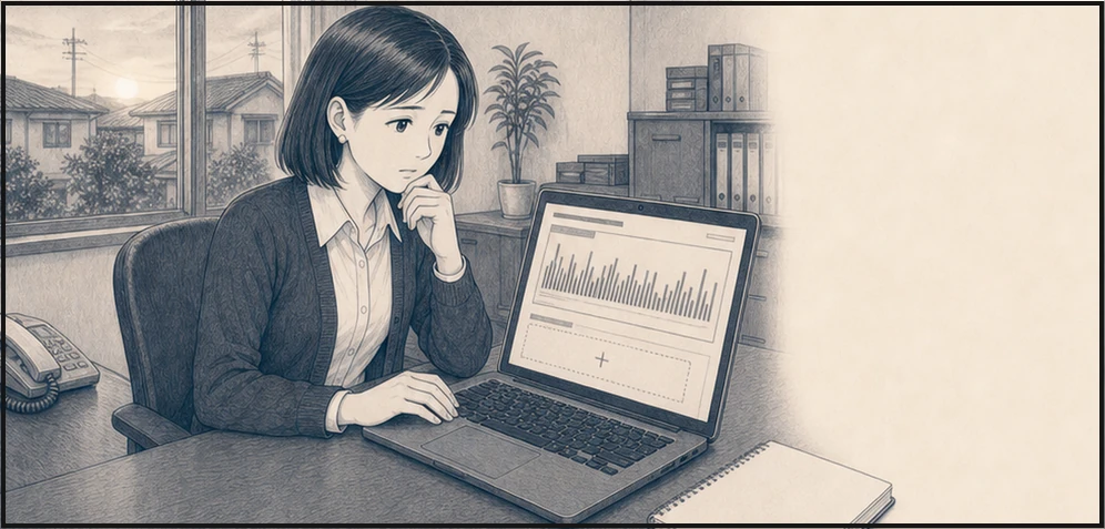 訪問者の迷いに気づかない亜希が、さらに説明を足そうとする・コマ1