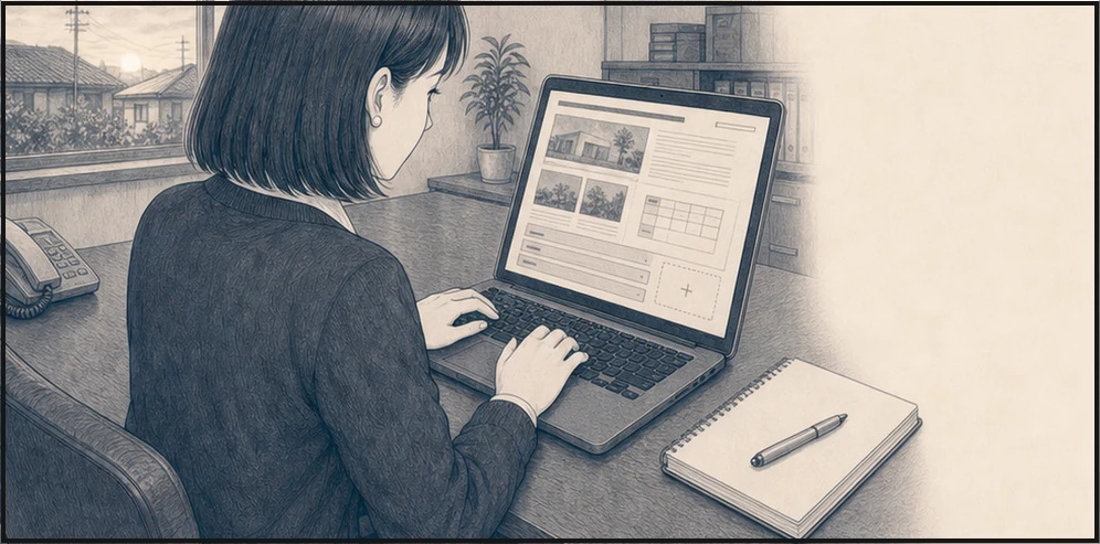 訪問者の迷いに気づかない亜希が、さらに説明を足そうとする・コマ3