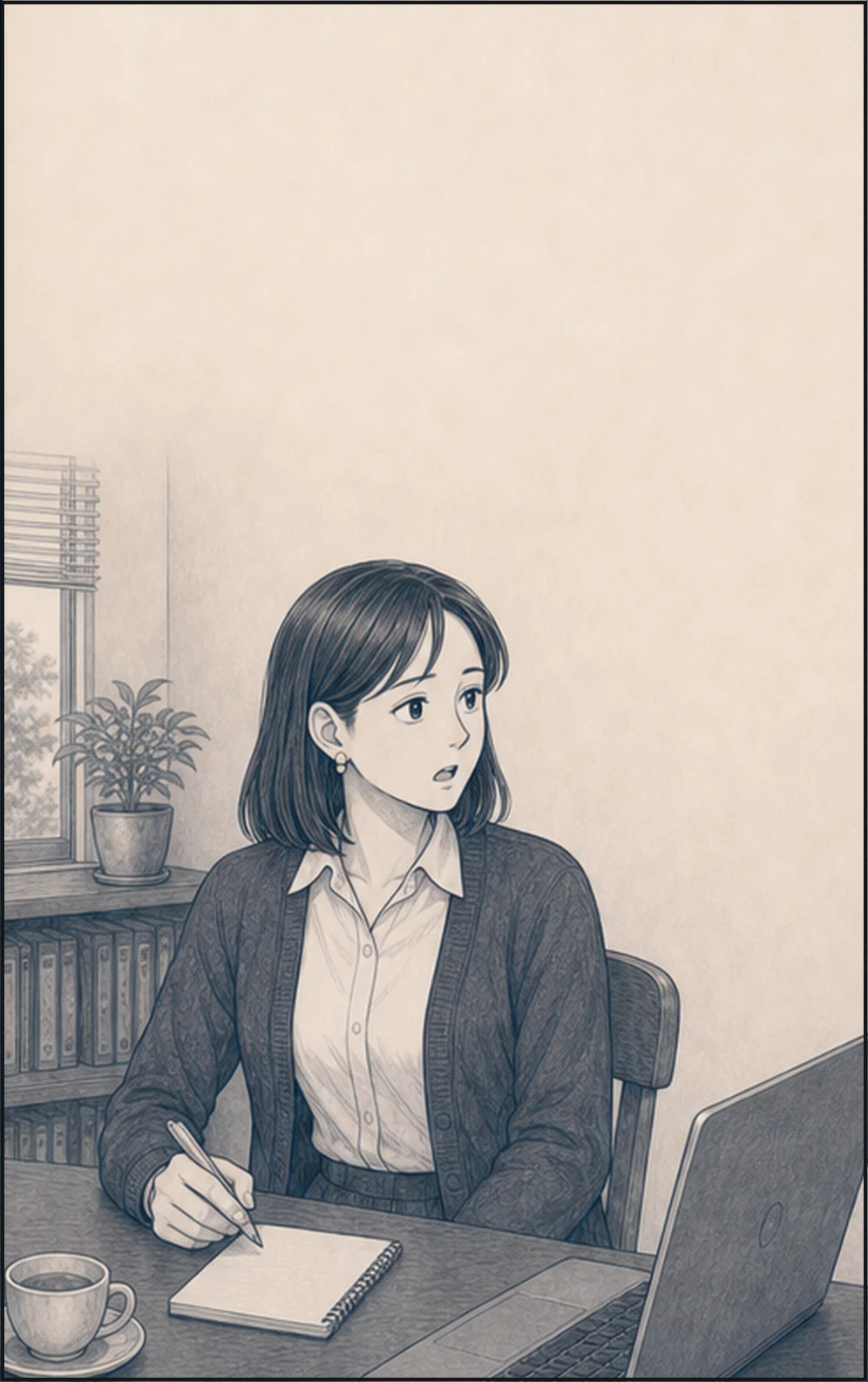 工事名と予算を尋ねられた亜希が、訪問者役として答えに詰まる・コマ2