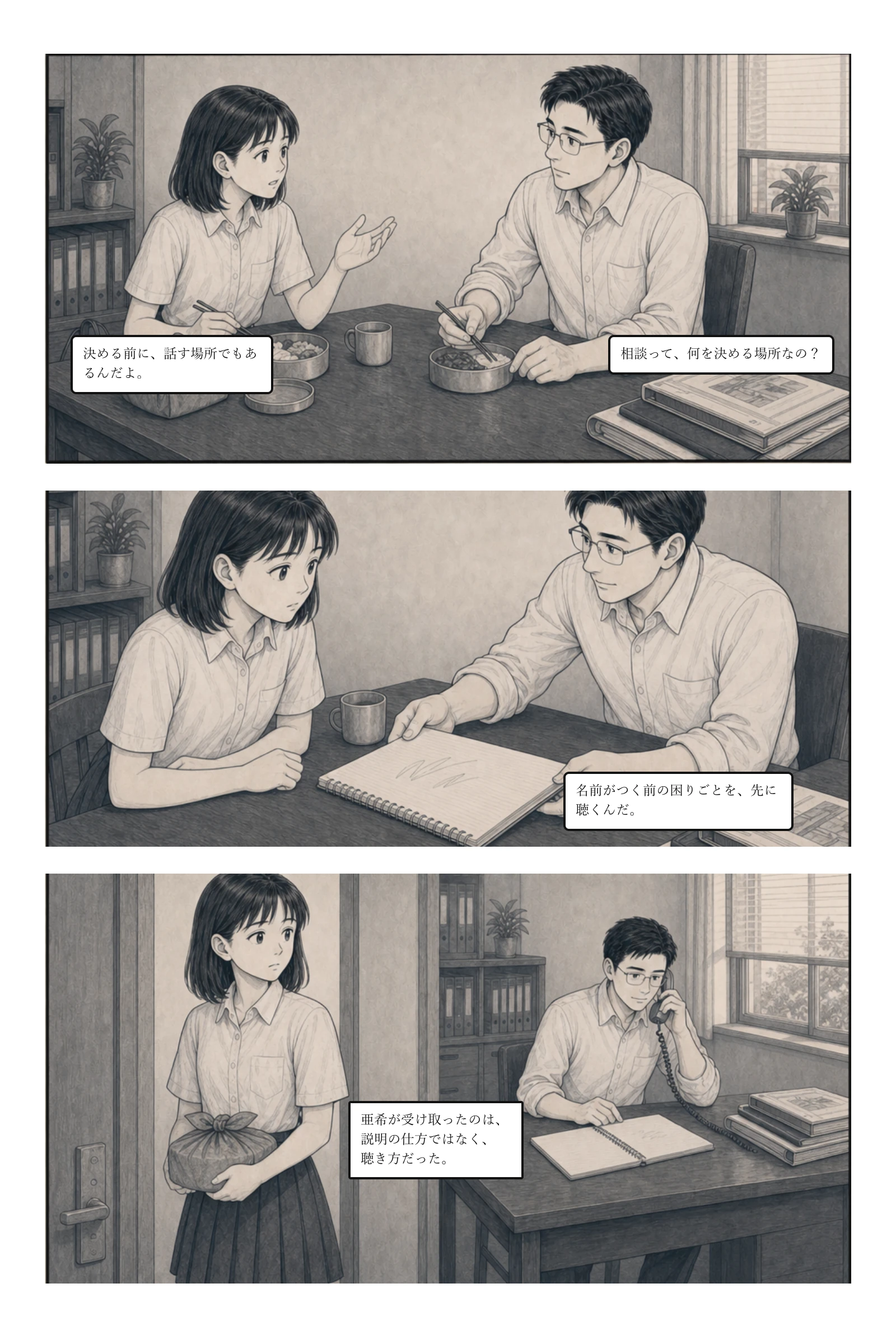 亜希が父から、名前のない困りごとを聴く姿勢を受け継ぐ